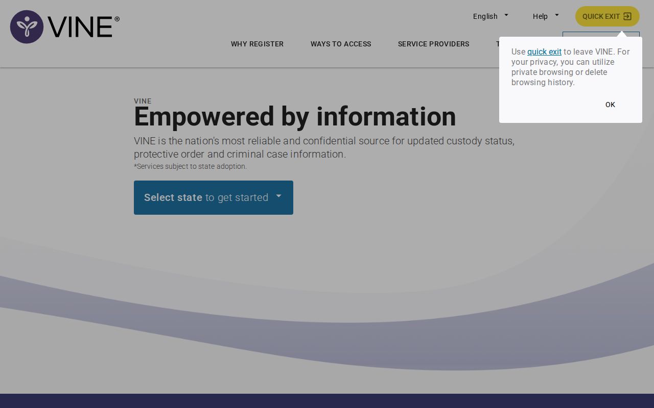 VINELink alert registration controls for phone email and PIN notifications