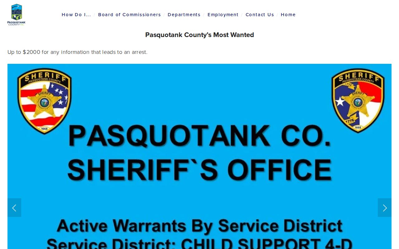 Pasquotank County Sheriff official Most Wanted page